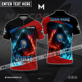 Maxcorners Darts Skull Water And Fire Flame Multicolor Option Customized Name, Team Name 3D Polo Shirt (4 Colors)