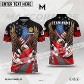 Maxcorners Bowling Patriotic Eagle Ball Flame Multicolor Option Customized Name, Team Name 3D Polo Shirt (4 Colors)