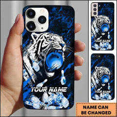 Maxcorners Bowling Tiger Power Blue Strike Art Personalized Name 3D Phone Case