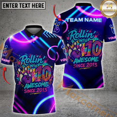 Maxcorners Bowling Rolling Into 10 Neon Style Personalized Name 3D Unisex Shirt