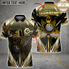 Maxcorners Billiard Golden Inferno Power 8-Ball Pool Multicolor Options Personalized Name, Team Name 3D Shirt