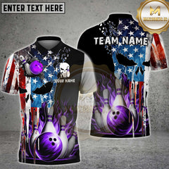Maxcorners Bowling American Flag Skull Multicolor Customized Name, Team Name 3D Shirts