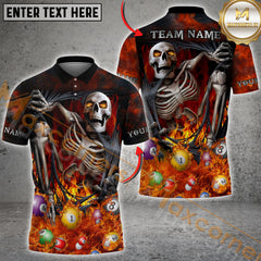 Maxcorners Billiard Skeleton Flame Multicolor Options Personalized Name, Team Name 3D Shirt