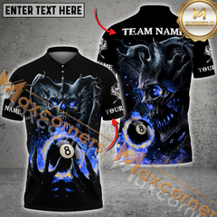 Maxcorners Pool 8 Skull Flame Billiard Jersey Multicolor Options Personalized Name, Team Name 3D Shirt