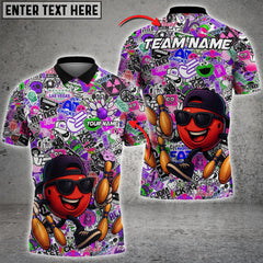 Maxcorners Bowling Street Vibes Funny Graffti Style Multicolor Customized Name, Team Name 3D Shirts