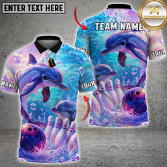 Maxcorners Bowling Pastel Ocean Dolphin Fantasy Bowling Ball & Pins Personalized Name, Team Name 3D Shirt