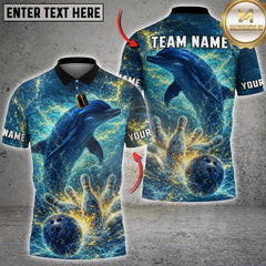 Maxcorners Bowling Deep Sea Dolphin Energy Bowling Ball & Pins Personalized Name, Team Name 3D Shirt