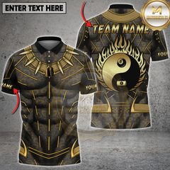 Maxcorners Billiards Black Gold Muscle Armor Flaming Yin Yang 8 Ball 9 Ball Personalized Name, Team Name 3D Shirt