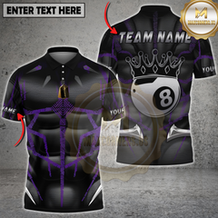 Maxcorners Billiards Purple Muscle King Crown 8 Ball Personalized Name, Team Name 3D Shirt
