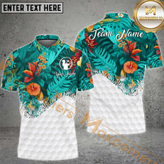 Maxcorners Golfs Tropical Plants And Flowers Pattern Multicolor Customized Name, Team Name 3D Polo Shirt