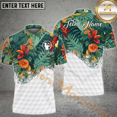 Maxcorners Golfs Tropical Plants And Flowers Pattern Multicolor Customized Name, Team Name 3D Polo Shirt