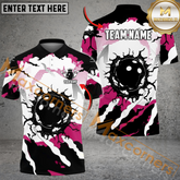 Maxcorners Ball Broken Bowling Jersey Multicolor Customized Name, Team Name 3D Polo Shirt (4 Colors)