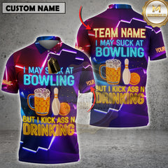 Maxcorners Bowling I May Suck At Bowl And Beer Neon Style Personalized Name, Team Name Unisex 3D Shirt