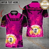 Maxcorners Ball 9 Flame Billiard Jersey Multicolor Options Personalized Name, Team Name 3D Polo Shirt (4 Colors)