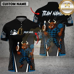 Maxcorners Bowling Bull Plaid Multicolor Customized Name, Team Name 3D Shirts