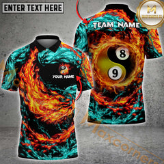 Maxcorners Billiard Yin Yang Fire & Ice Multicolor Customized Name, Team Name 3D Shirt