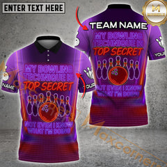 Maxcorners Neon Bowling Quote Shirt – "Top Secret" Multicolor Customized Name, Team Name 3D Shirts
