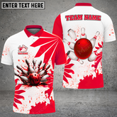 Maxcorners Bowling Ball & Pins Flowers Multicolor Option Customized Name, Team Name 3D Polo Shirt (6 Colors)