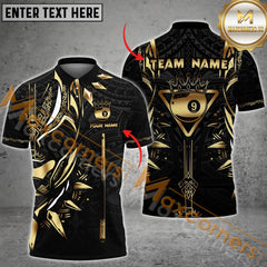 Maxcorners Ball 9 King Crown Diamond Broken Pattern Billiard Jersey Multicolor Options Personalized Name, Team Name 3D Polo Shirt