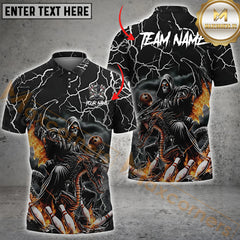 Maxcorners Bowling Skull Reaper Multicolor Options Personalized Name, Team Name 3D Shirt