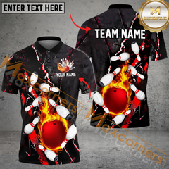 Maxcorners Ball Flame Bowling Jersey Multicolor Options Personalized Name, Team Name 3D Polo Shirt