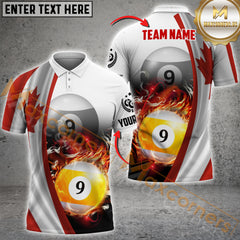 Maxcorners Ball 9 Canadian Flag Billiard Jersey Customized Name, Team Name 3D Polo Shirt