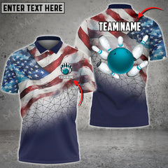 Maxcorners Ball And Pins American Flag Bowling Jersey Multicolor Option Customized Name, Team Name 3D Polo Shirt
