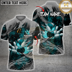 Maxcorners Bowling Smoke Metal Design Multicolor Customized Name, Team Name 3D Shirts