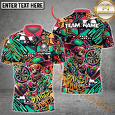 Maxcorners Darts Funny Skull Colorful Graffiti Mutilcolor Options Personalized Name, Team Name 3D Polo Shirt