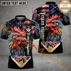 Maxcorners Ball 8 Rack American Rooster Billiard Jersey Customized Name, Team Name 3D Polo Shirt