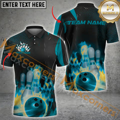 Maxcorners Flaming Bowling Jersey Multicolor Option Customized Name, Team Name 3D Polo Shirt