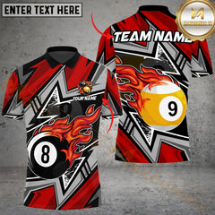 Maxcorners Billiards Ball 8&9 Lightning Racing Personalized Name Men And Women 3D Polo Shirt Custom Billiard Team Jersey (4 Colors)