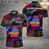 Maxcorners Bowling Eat Sleep Bowl Repeat Neon Style Multicolor Customized Name, Team Name 3D Shirts