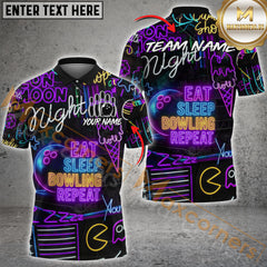 Maxcorners Bowling Eat Sleep Bowl Repeat Neon Style Multicolor Customized Name, Team Name 3D Shirts
