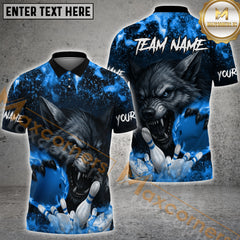 Maxcorners Bowling Wolf Strike Multicolor Customized Name, Team Name 3D Shirts