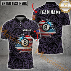 Maxcorners Billiard American Flag 8-Ball With Tribal Pattern Multicolor Customized Name, Team Name 3D Shirts