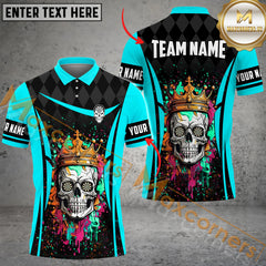 Maxcorners Skull King Of Darts Multilcolor Option Customized Name, Team Name 3D Polo Shirt