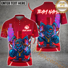 Maxcorners Bowling Strike Bunny Neon Style Multicolor Customized Name, Team Name 3D Shirts