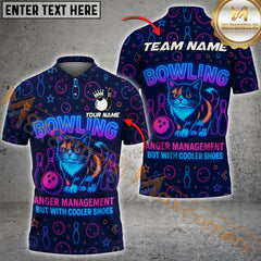 Maxcorners Bowling Neon Cat Anger Management Edition Multicolor Customized Name, Team Name 3D Shirts