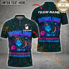 Maxcorners Bowling Neon Cat Anger Management Edition Multicolor Customized Name, Team Name 3D Shirts
