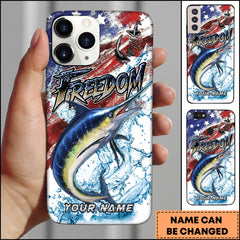Maxcorners Marlin Fishing Freedom American Flag Water Splash Art Personalized Name Phone Case