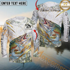 Maxcorners Pike Fishing Line Golden Premium Skinfish Dotted Pattern Sport Jersey Personalized Name, Team Name Long Sleeve Shirt
