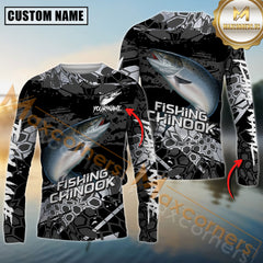 Maxcorners Chinook Fishing Black Scales SkinFish Pattern Sport Jersey Personalized Name, Team Name Long Sleeve Shirt