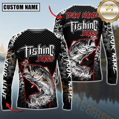 Maxcorners Bass Fishing Aggressive Red Splash Camo Pattern Sport Jersey Personalized Name, Team Name Long Sleeve Shirt