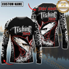 Maxcorners Tuna Fishing Aggressive Red Splash Camo Pattern Sport Jersey Personalized Name, Team Name Long Sleeve Shirt