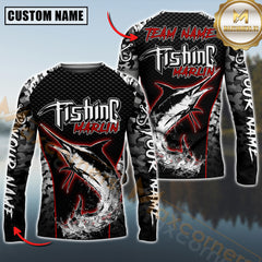 Maxcorners Marlin Fishing Aggressive Red Splash Camo Pattern Sport Jersey Personalized Name, Team Name Long Sleeve Shirt