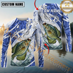 Maxcorners Crappie Fishing Jumping Fish Rope Hook Ocean Theme Pattern Sport Jersey Personalized Name, Team Name Long Sleeve Shirt