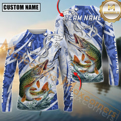 Maxcorners Pike Fishing Jumping Fish Rope Hook Ocean Theme Pattern Sport Jersey Personalized Name, Team Name Long Sleeve Shirt