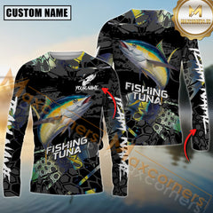 Maxcorners Tuna Fishing Black Scales SkinFish Pattern Sport Jersey Personalized Name, Team Name Long Sleeve Shirt