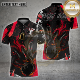 Maxcorners Bowling Strike Flaming Ball Pins Multicolor Options Personalized Name, Team Name 3D Shirt (4 Colors)